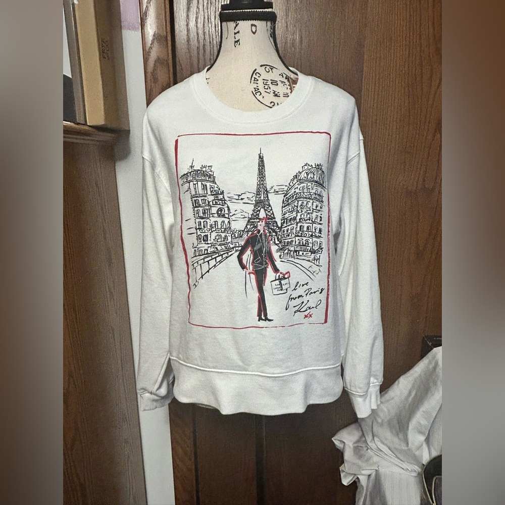 Karl Lagerfeld Women's White Graphic Sweatshirt Size M